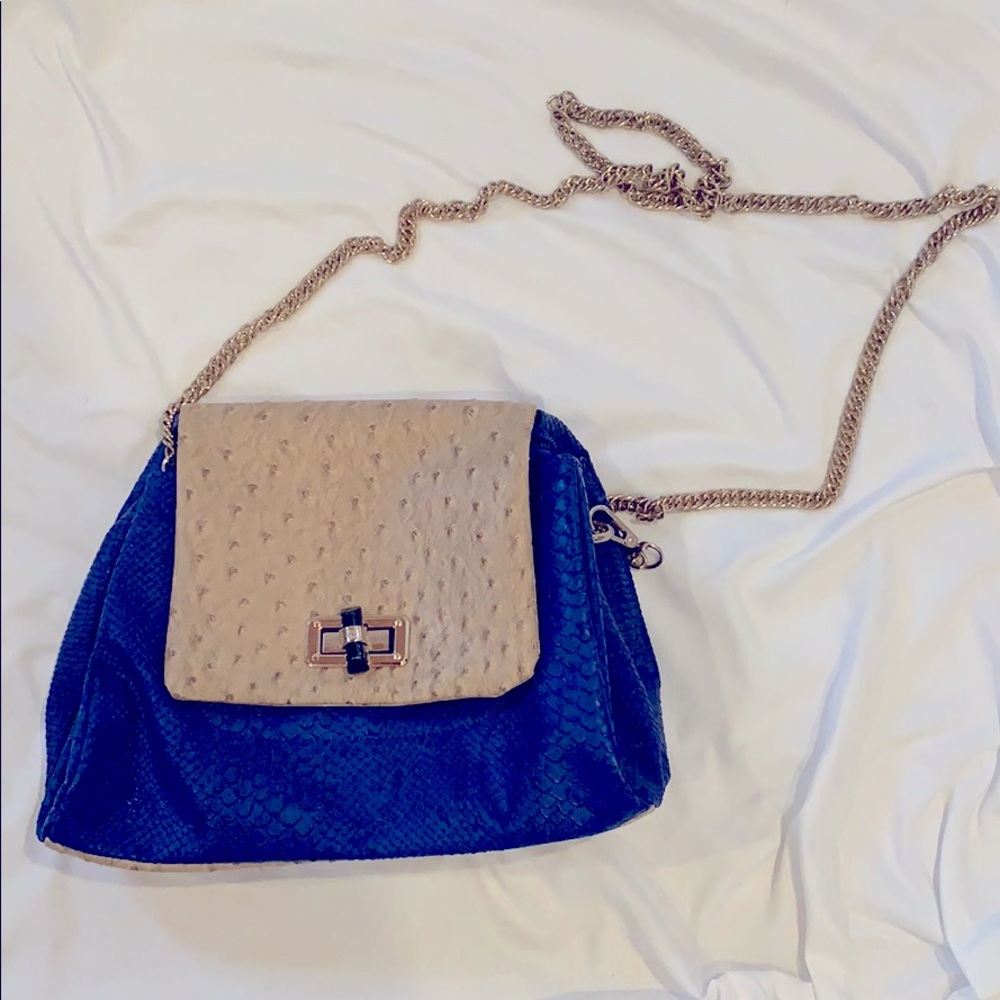 Blue and gold shoulder bag